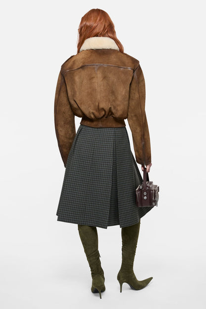 Suede bomber jacket - Camel brown