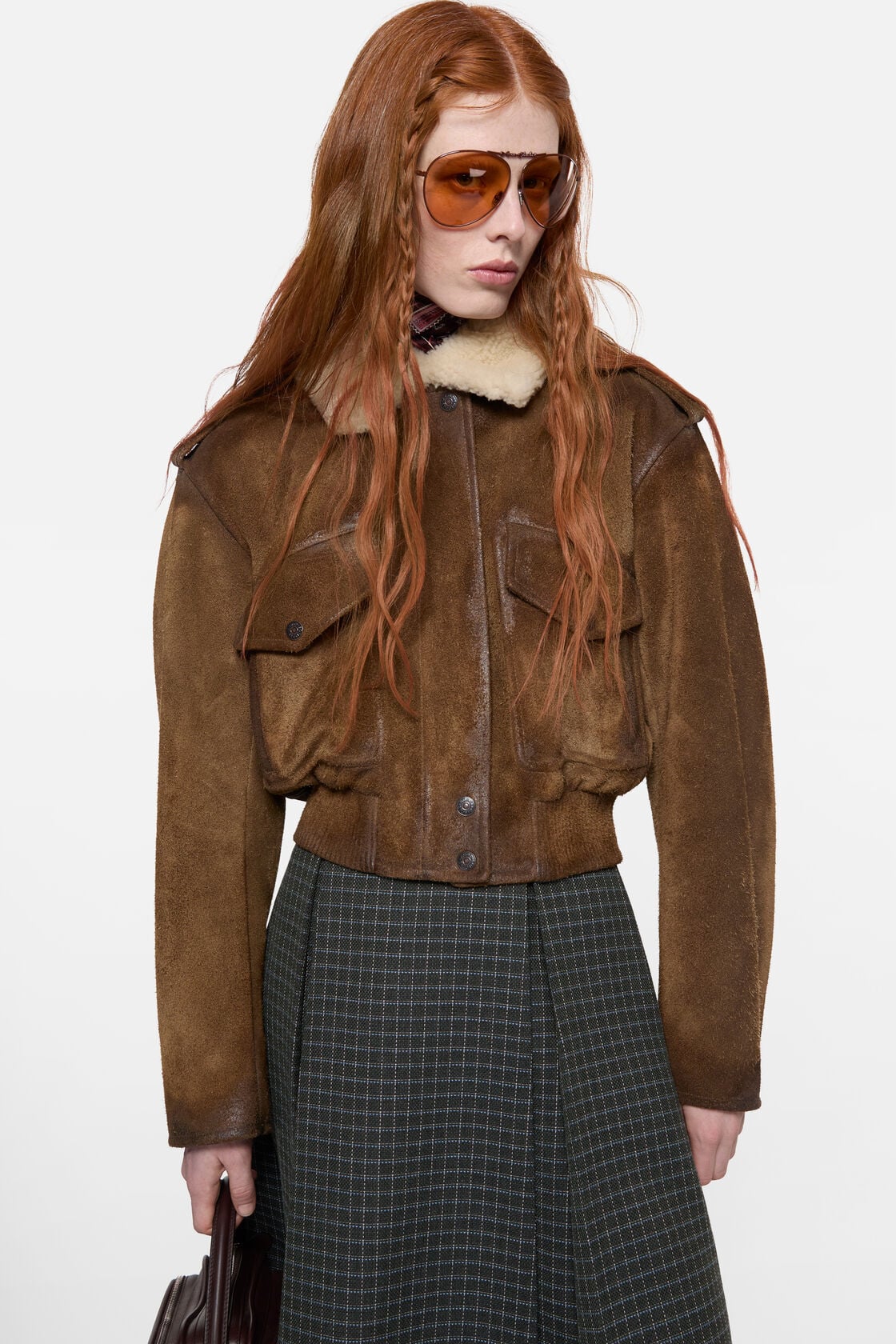 Suede bomber jacket - Camel brown