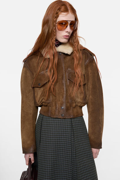 Suede bomber jacket - Camel brown