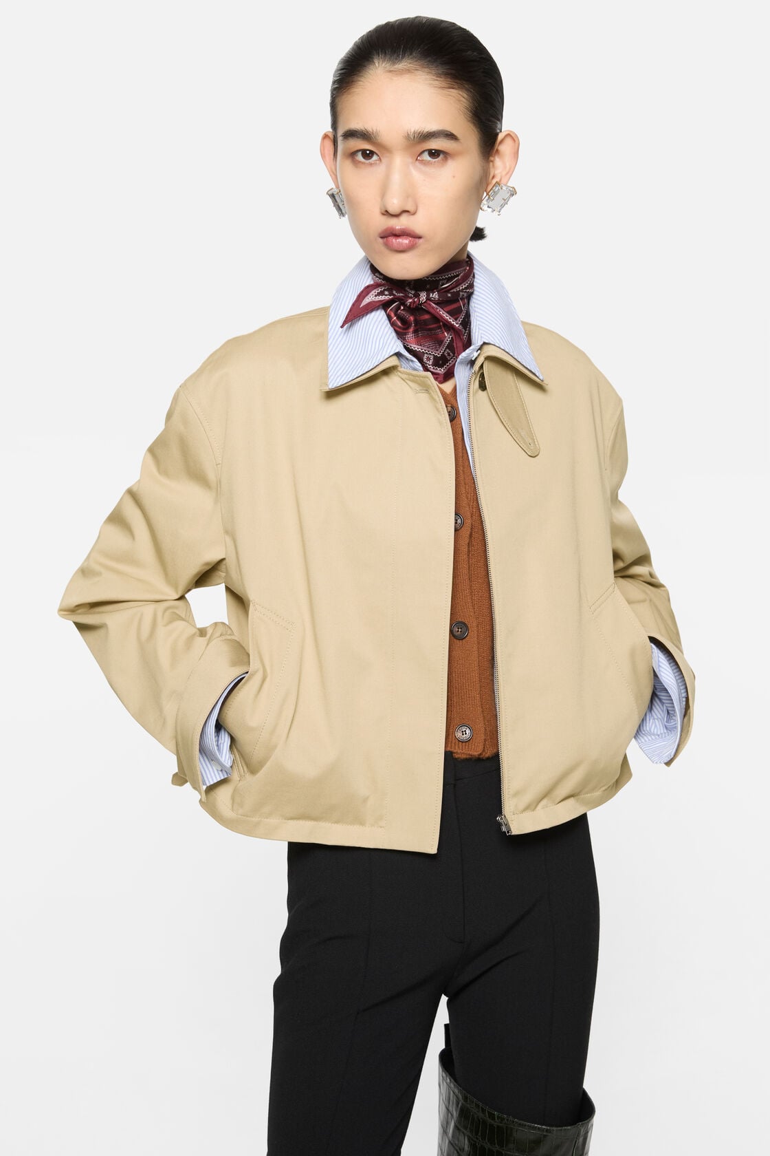 Layered twill jacket - Pale beige