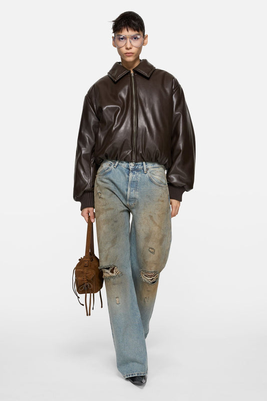 Faux leather bomber jacket - Chocolate brown