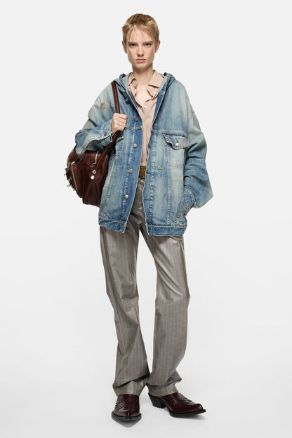 Hooded denim jacket - Mid Blue