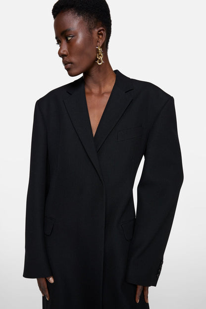 Double-breasted wool coat - Black