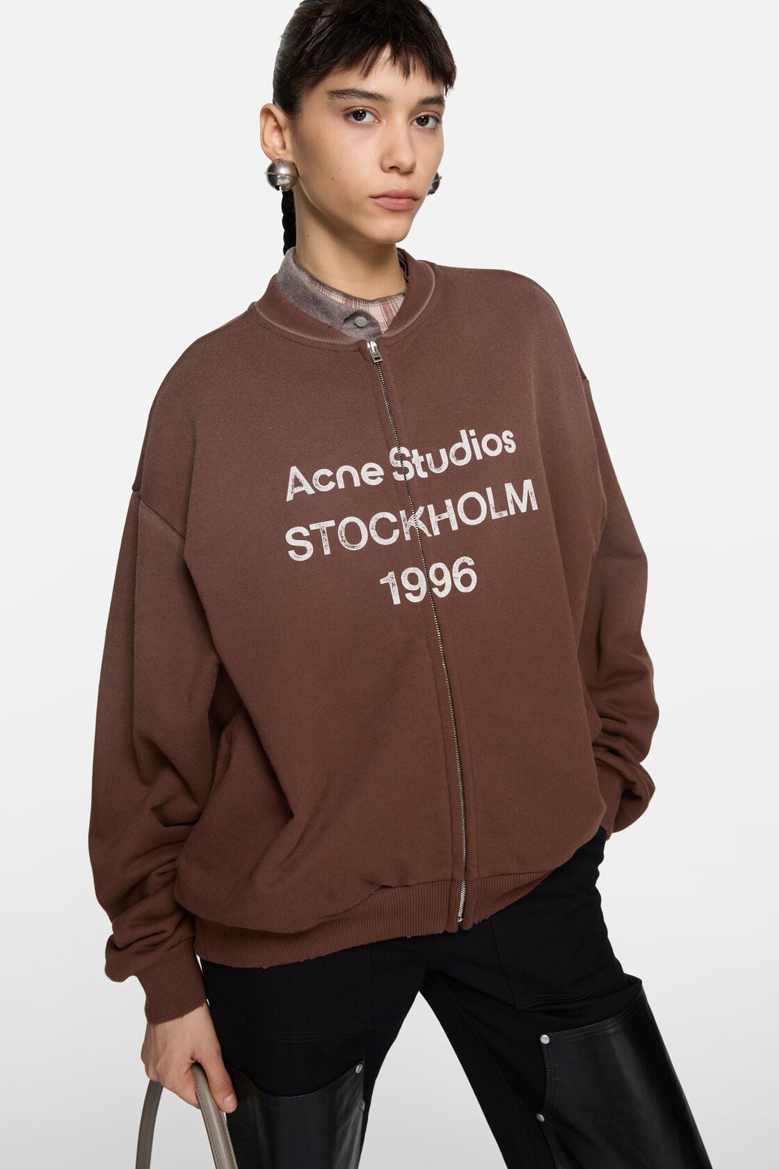 Washed zip-up cardigan - Chocolate brown
