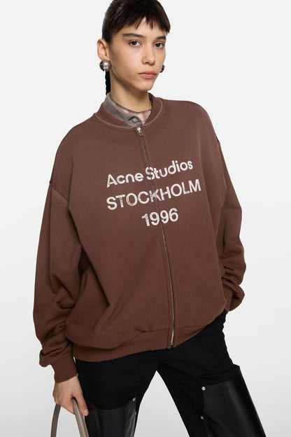 Washed zip-up cardigan - Chocolate brown