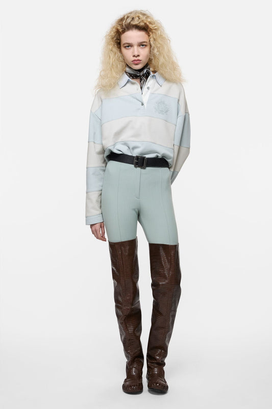 Striped polo sweatshirt - Light blue/grey