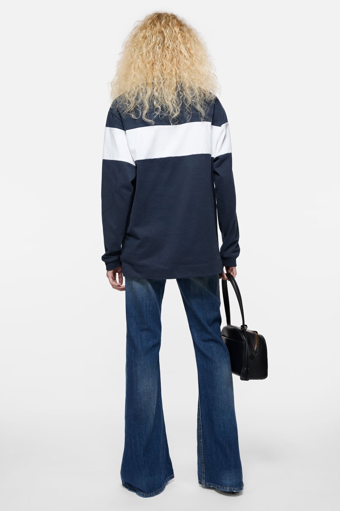 Striped polo sweatshirt - Navy/white
