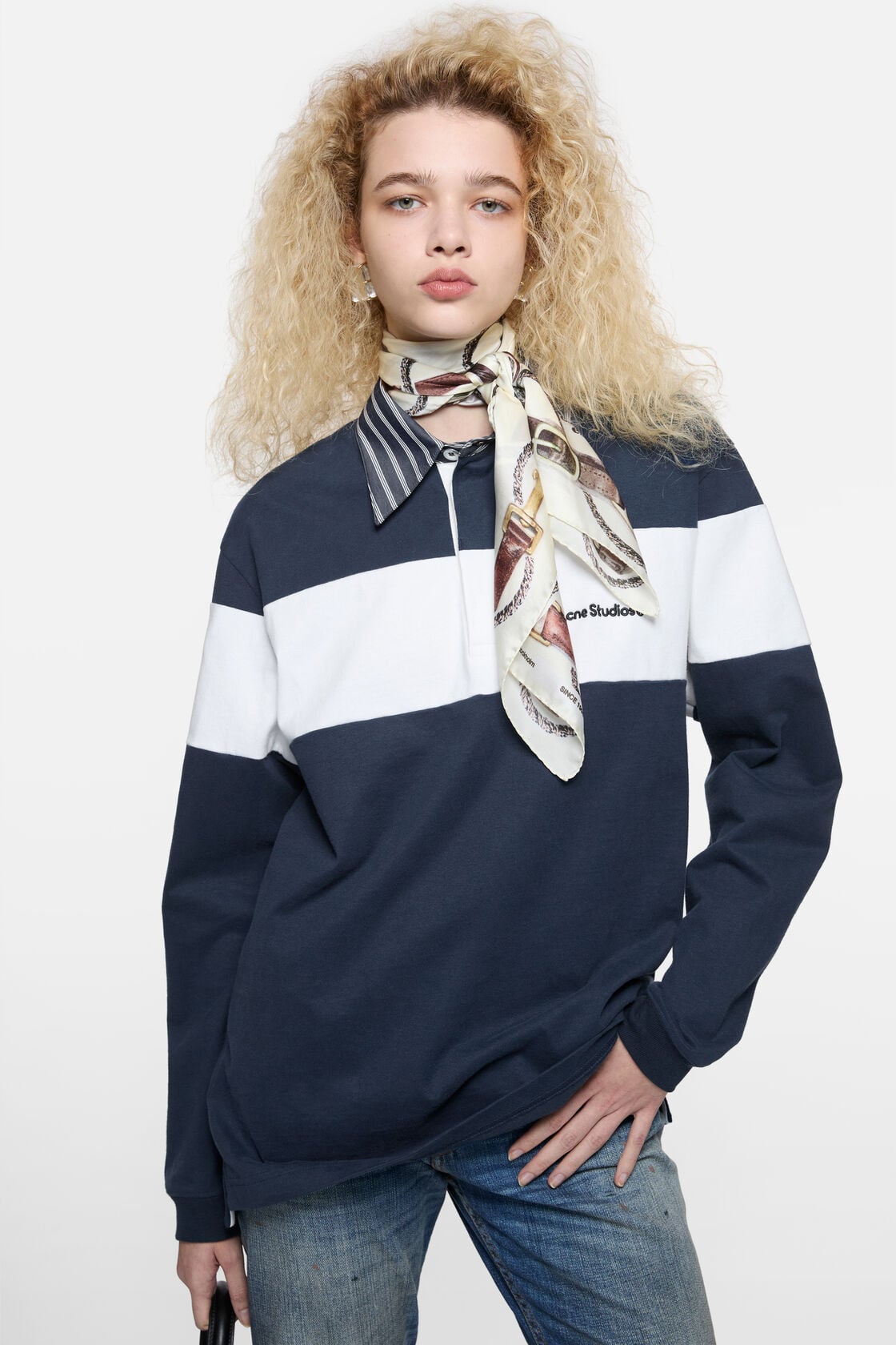 Striped polo sweatshirt - Navy/white