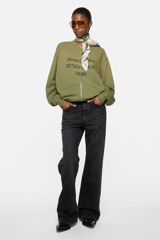Washed zip-up cardigan - Olive green