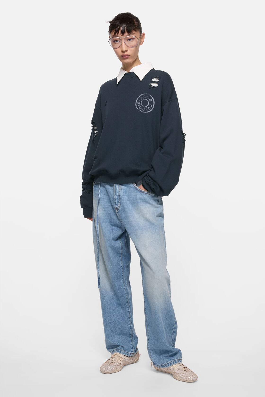 Distressed fleece sweatshirt - Dark navy