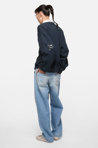 Distressed fleece sweatshirt - Dark navy