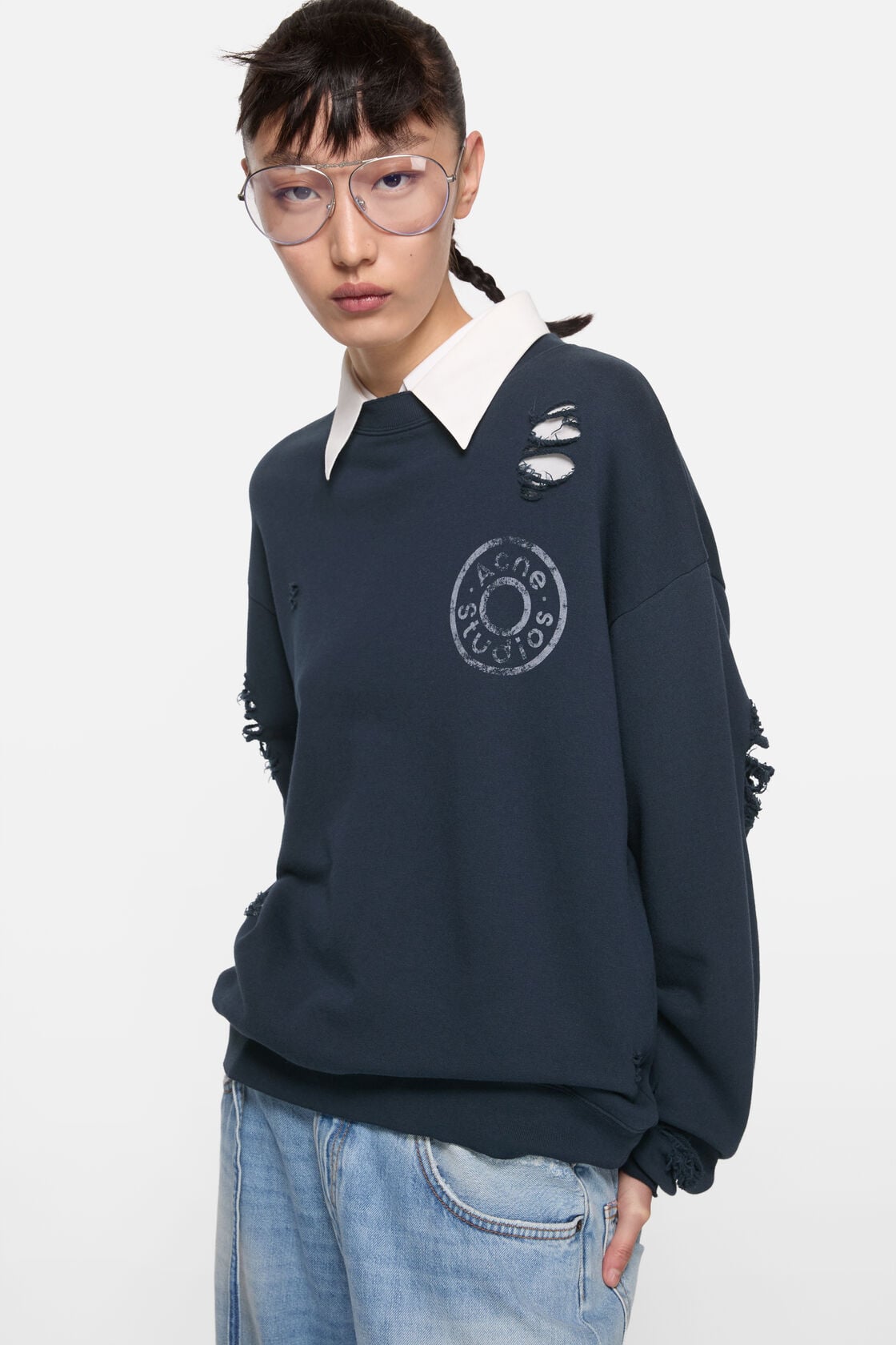 Distressed fleece sweatshirt - Dark navy