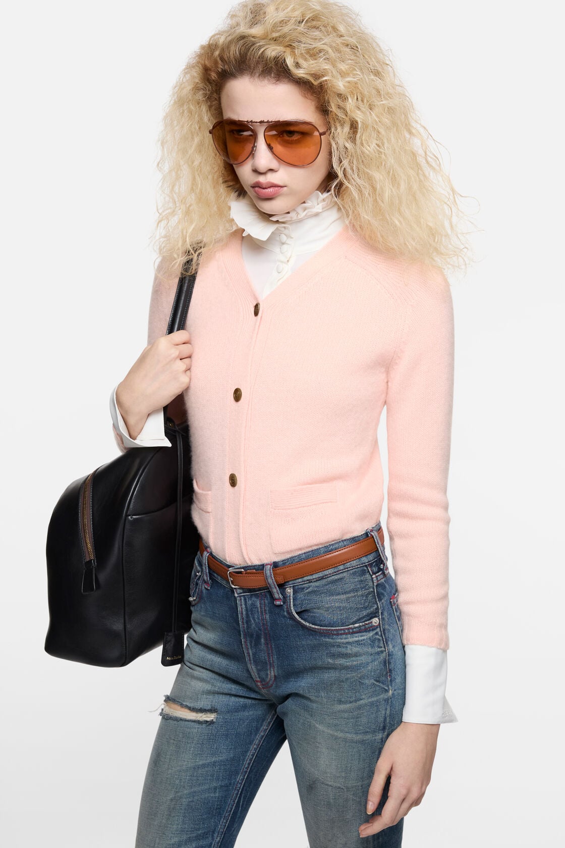 Cashmere V-Neck Cardigan - Light Rose Pink