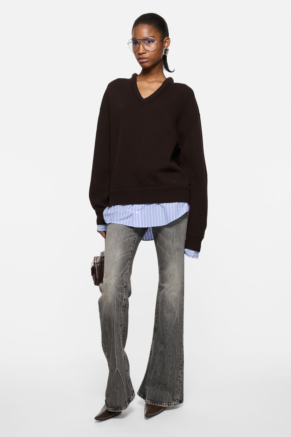 layered wool sweater - Dark brown