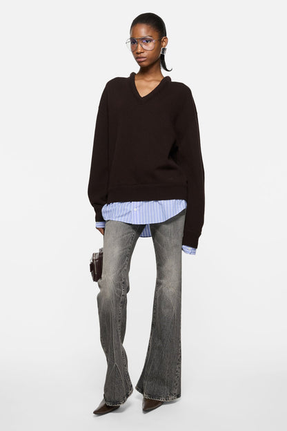 layered wool sweater - Dark brown