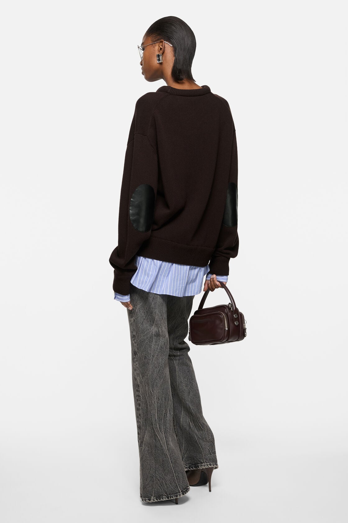 layered wool sweater - Dark brown