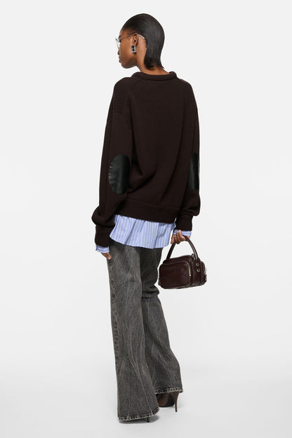 layered wool sweater - Dark brown