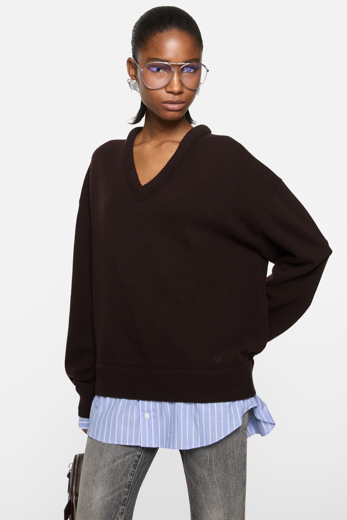 layered wool sweater - Dark brown