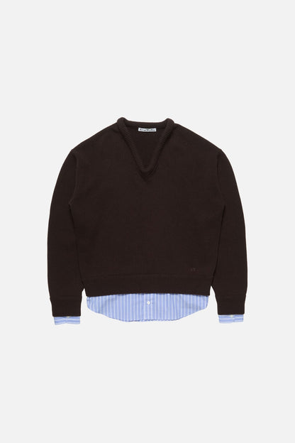 layered wool sweater - Dark brown