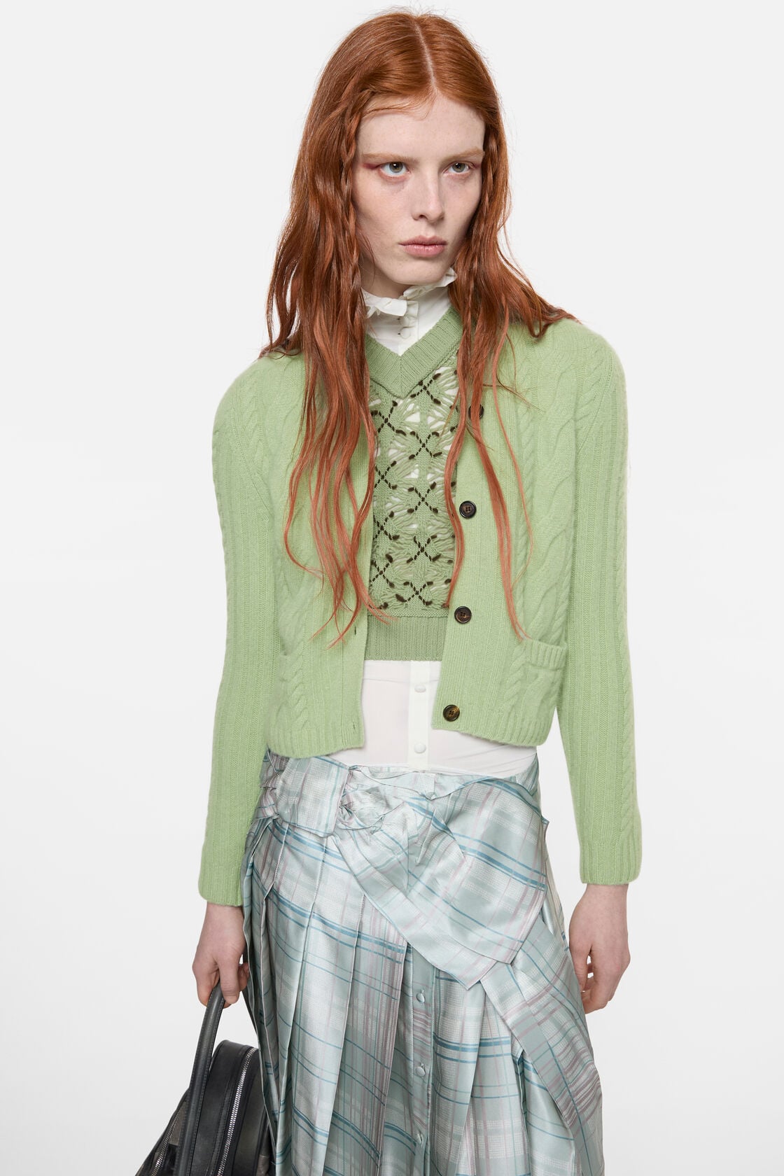 Cashmere Cable-Knit Cardigan - Sage green