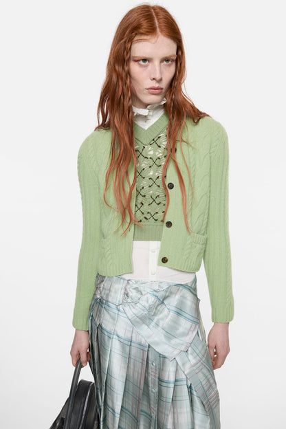 Cashmere Cable-Knit Cardigan - Sage green