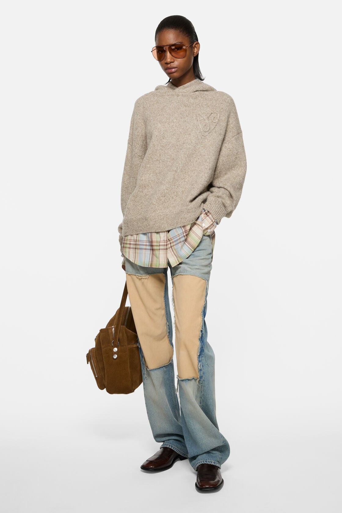 Layered knit hoodie - Medium beige