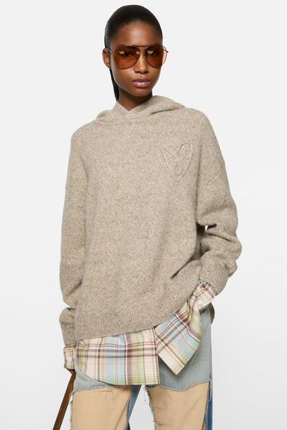 Layered knit hoodie - Medium beige