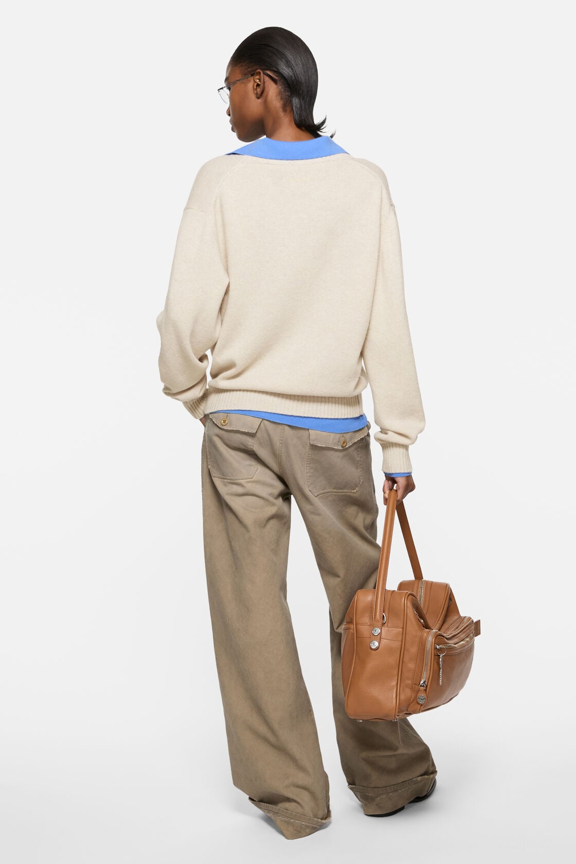 Layered Wool V-Neck Sweater - Dirty white