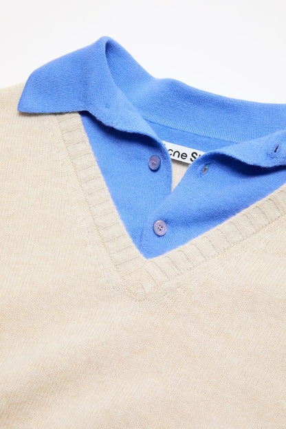 Layered Wool V-Neck Sweater - Dirty white