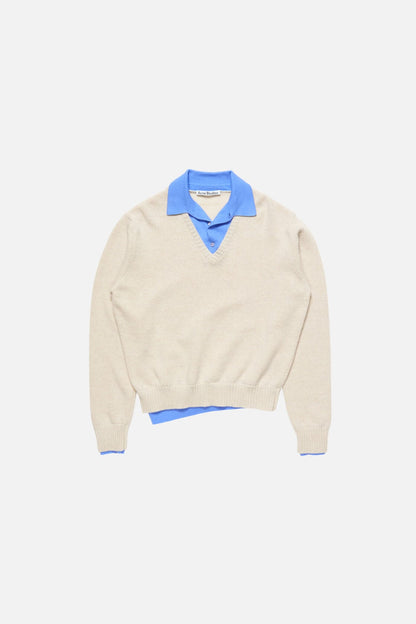 Layered Wool V-Neck Sweater - Dirty white