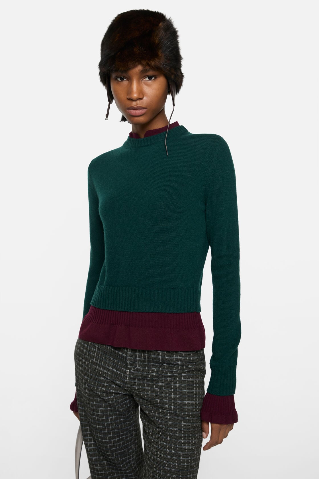 Layered knit sweater - Dark green