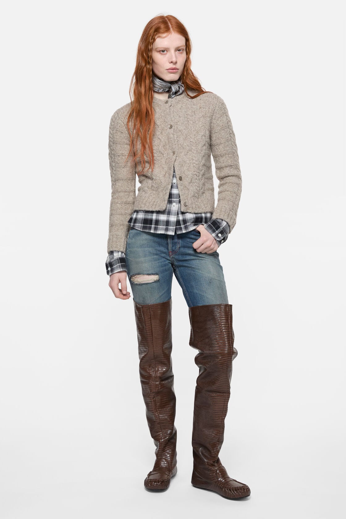 Cable knit cardigan - Medium beige