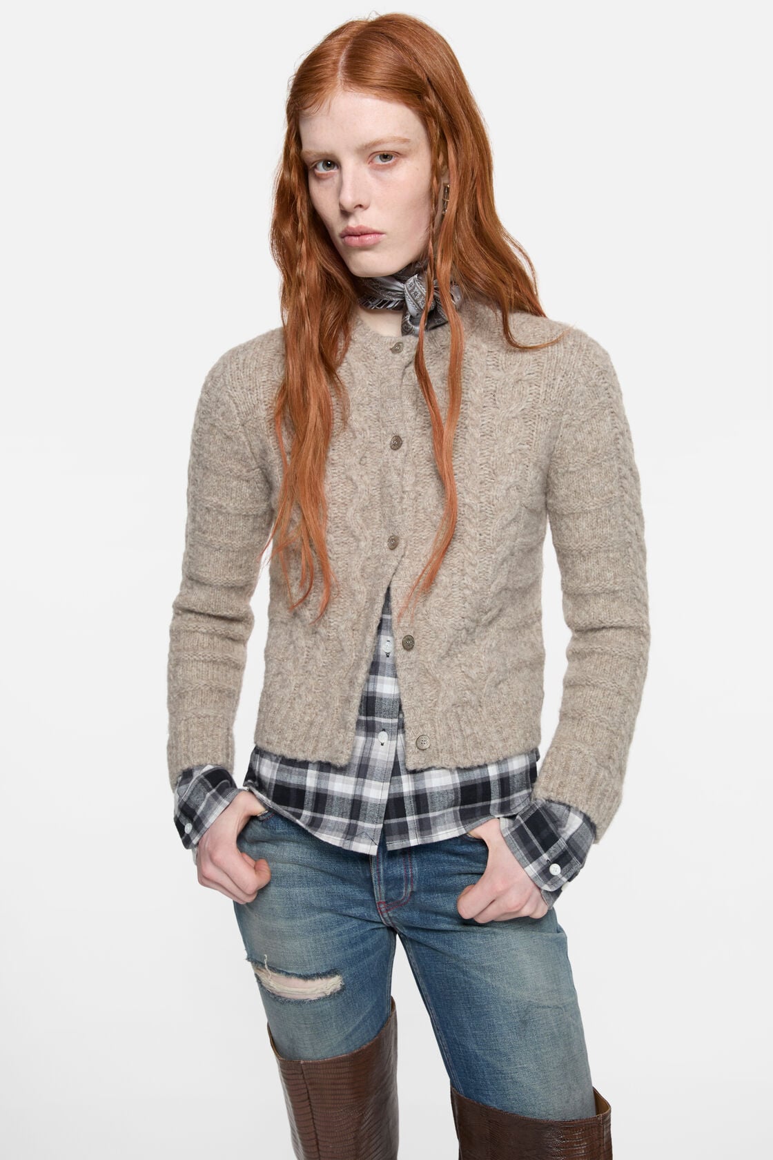 Cable knit cardigan - Medium beige