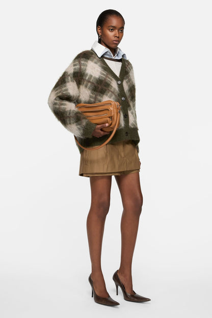 Mohair v-neck cardigan - Olive green/multi
