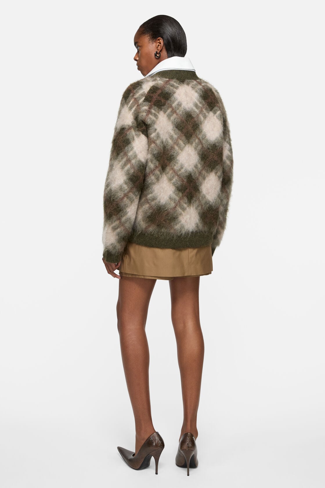 Mohair v-neck cardigan - Olive green/multi