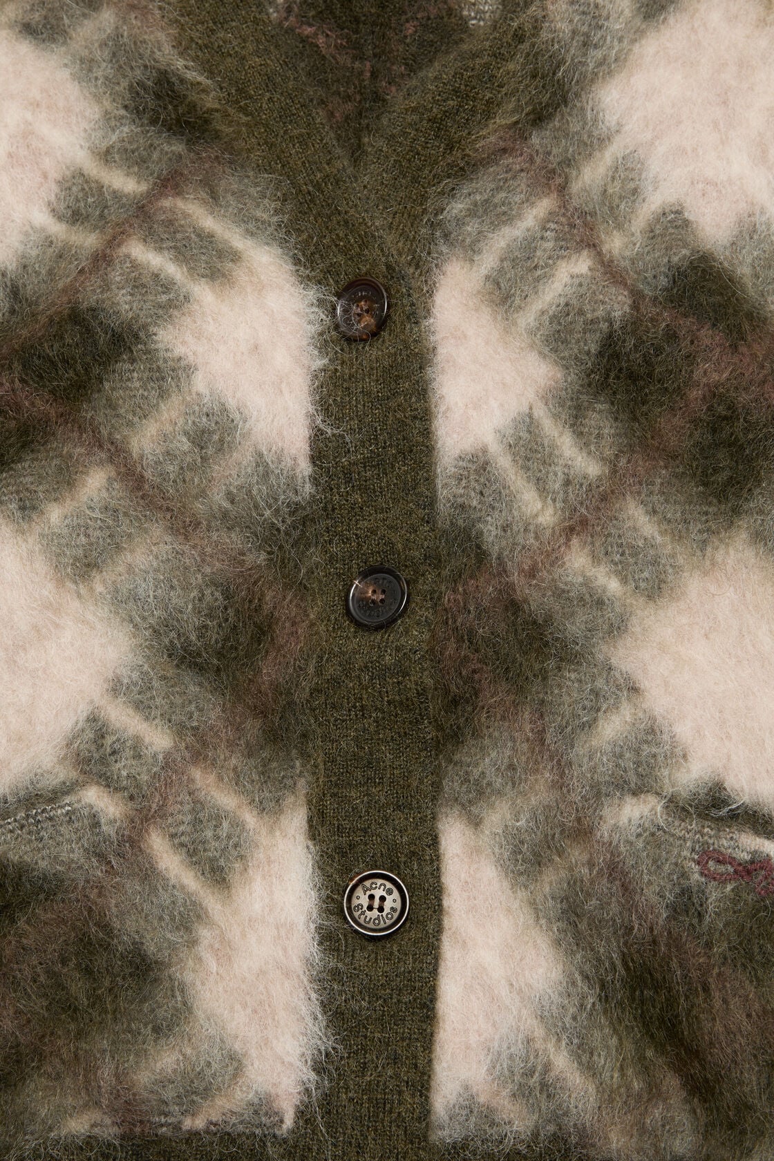 Mohair v-neck cardigan - Olive green/multi