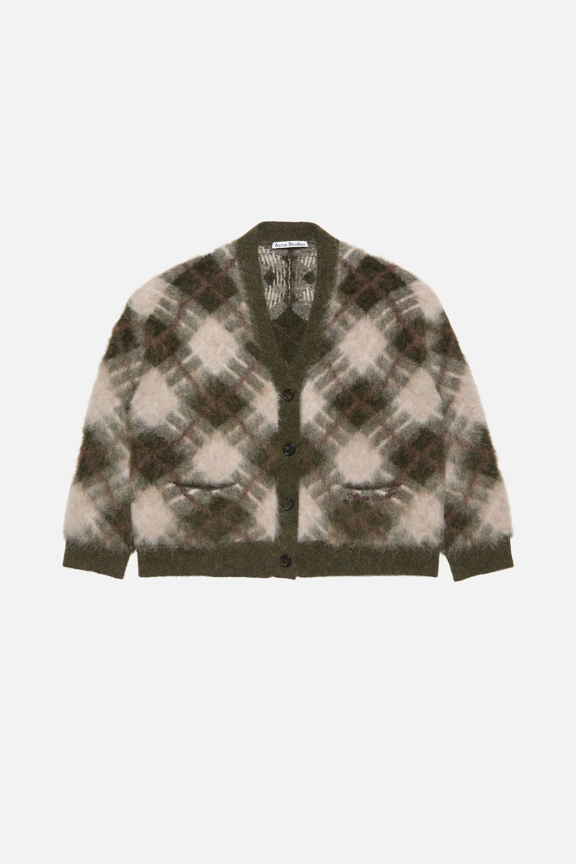 Mohair v-neck cardigan - Olive green/multi
