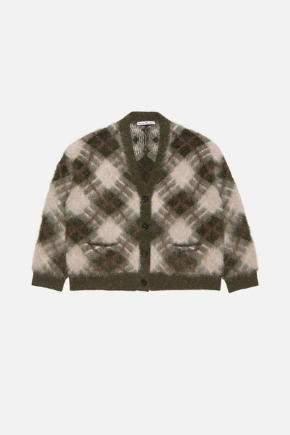 Mohair v-neck cardigan - Olive green/multi