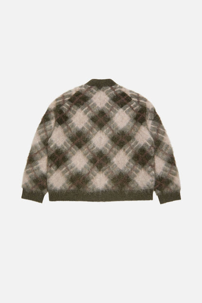Mohair v-neck cardigan - Olive green/multi