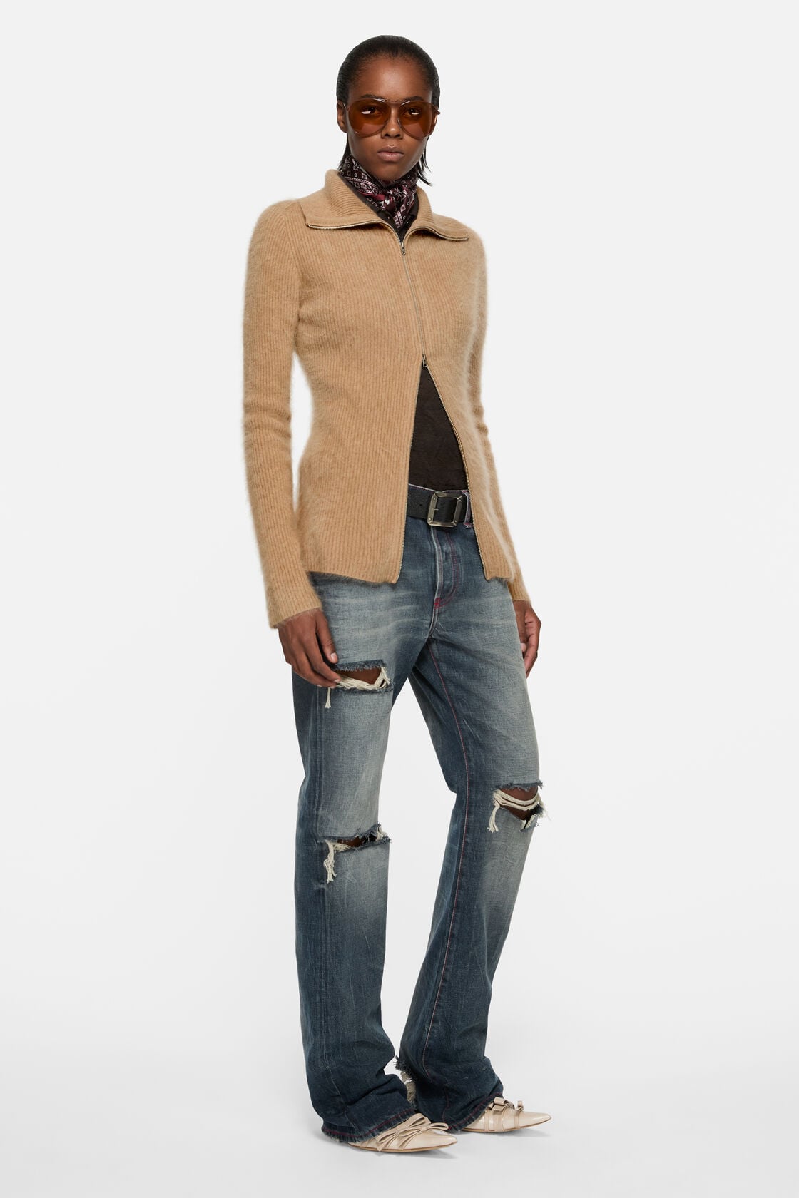 Cashmere zip-up cardigan - Light brown