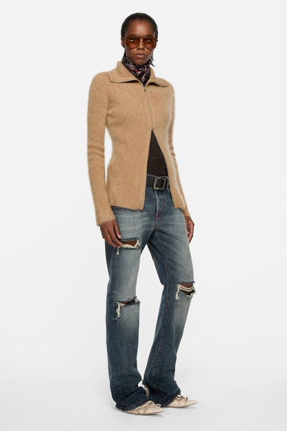 Cashmere zip-up cardigan - Light brown