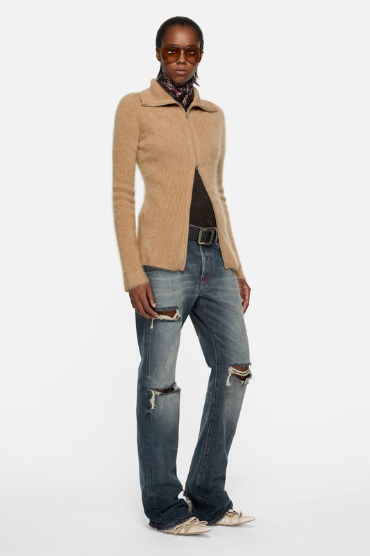 Cashmere zip-up cardigan - Light brown
