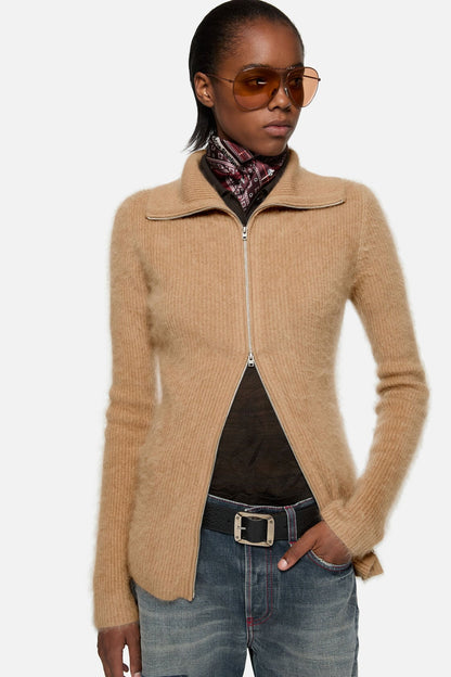 Cashmere zip-up cardigan - Light brown