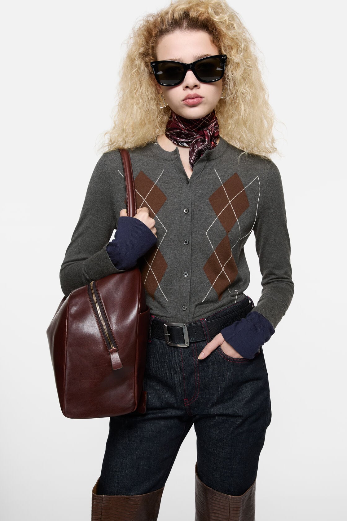 Double-layered cardigan - Dark grey/multi