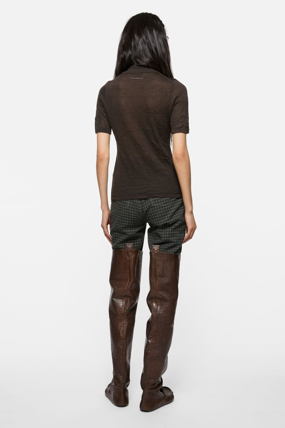 Silk polo knit - Dark brown melange