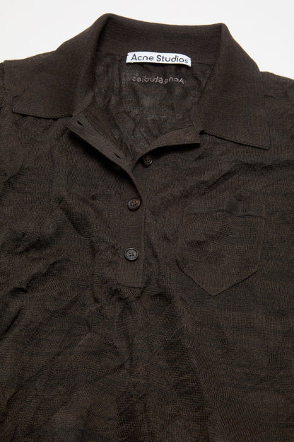Silk polo knit - Dark brown melange