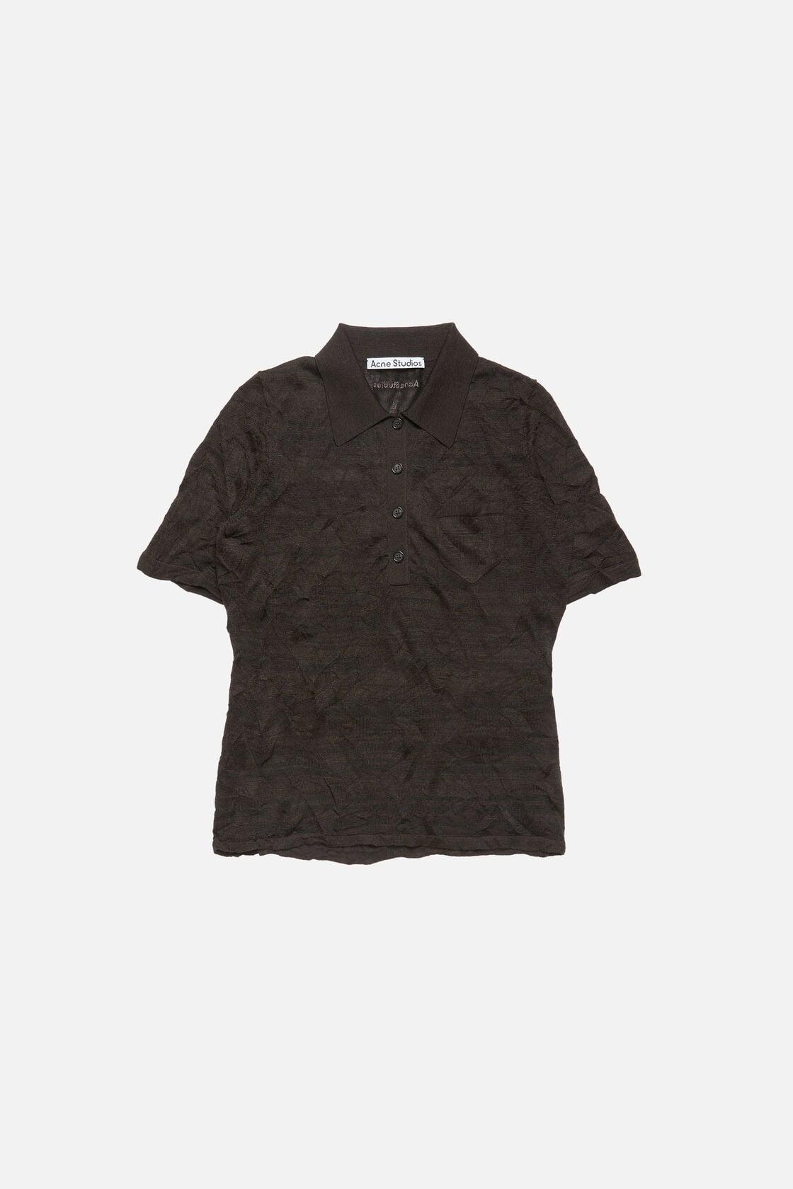 Silk polo knit - Dark brown melange