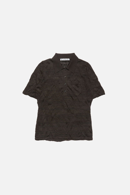 Silk polo knit - Dark brown melange
