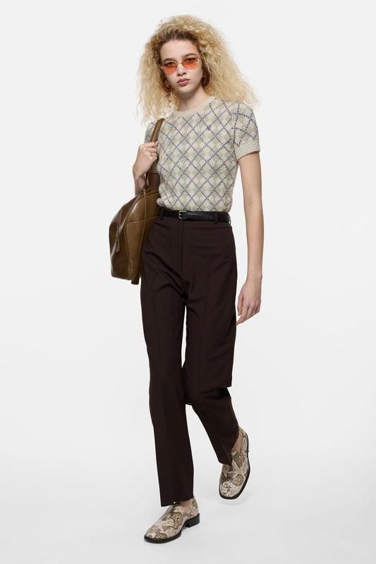 Bouclé Argyle Knit Sweater - Grey/white