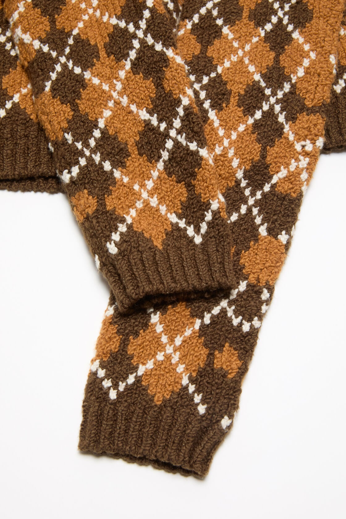 Bouclé Argyle Knit Cardigan - Brown/orange